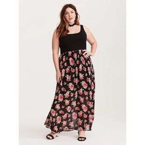 Torrid Floral Chiffon Skirt Knit Top Maxi Dress
